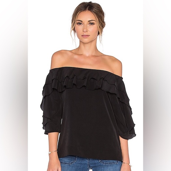 REVOLVE L’AGENCE Monroe Silk Off-Shoulder Ruffle Blouse - Picture 1 of 5